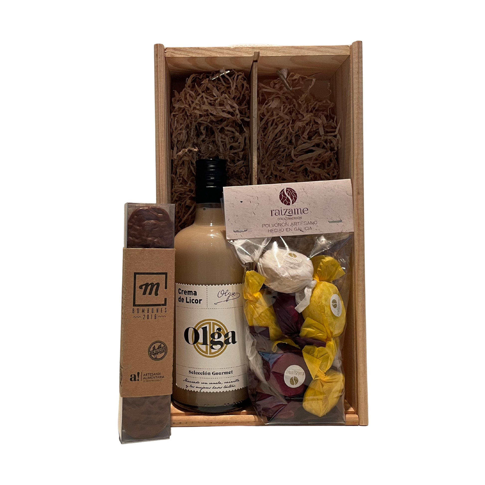 Lote de Navidad 2025 Caja de Madera 4 con productos gallegos gourmet dentro de la caja - Casa Canducho