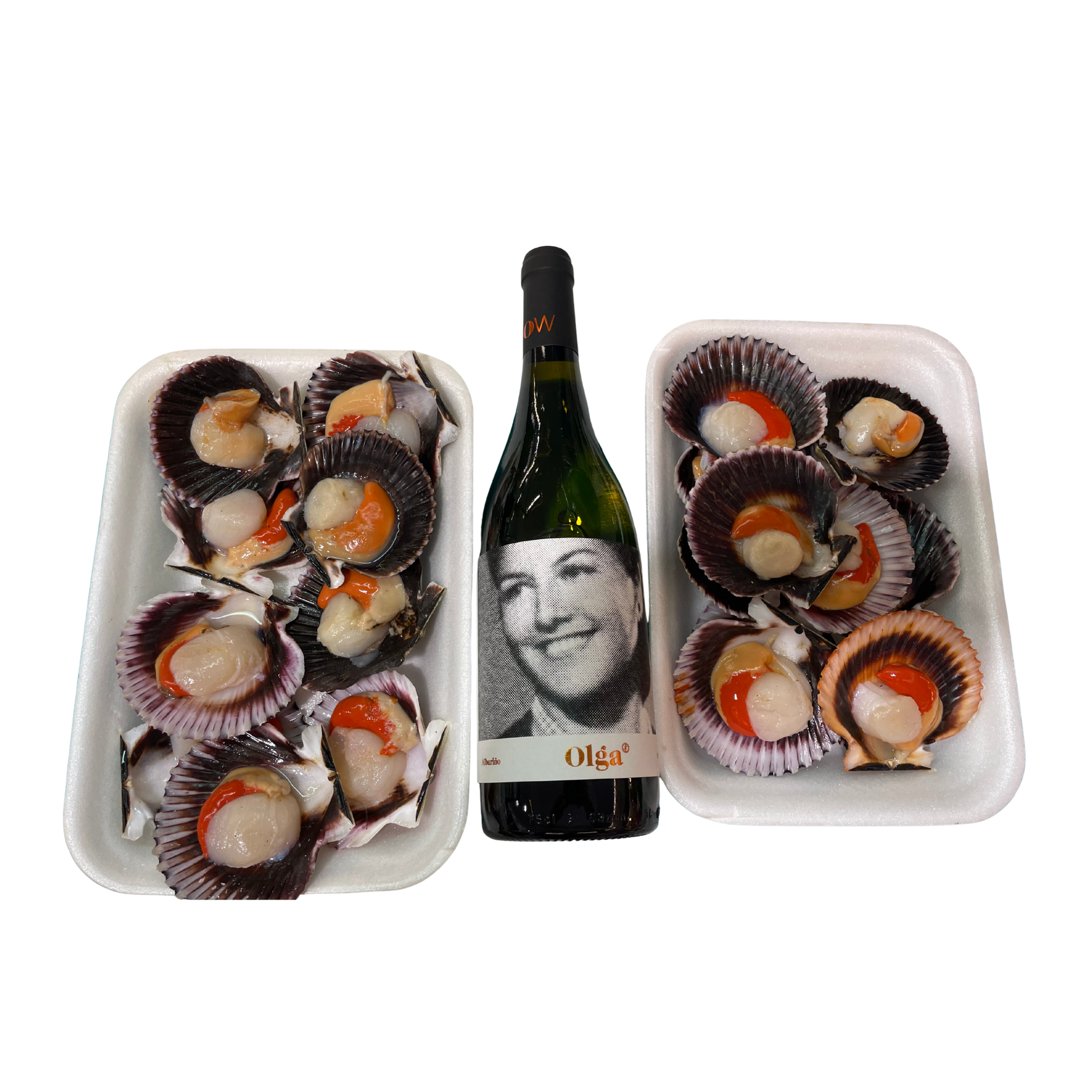 Zamburiñas gallegas de la Lonja de O Grove con vino Albariño Olga – marisco gallego de Casa Canducho